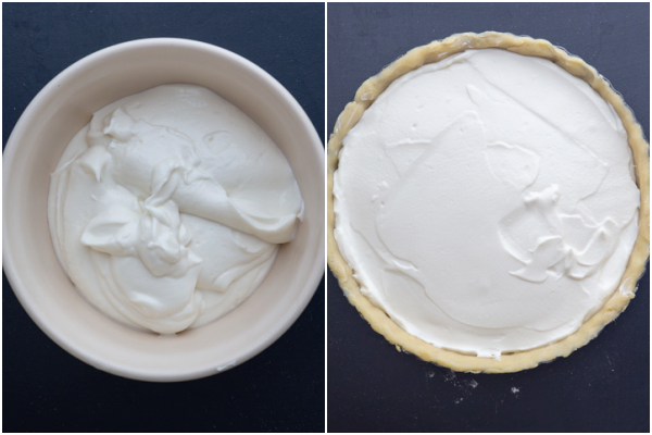 the ricotta mixture in a white bowl and spread on top of the jam