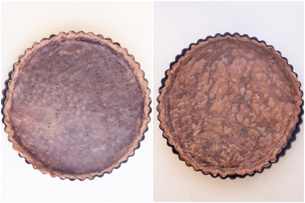 The crust baked before and after the pie weights removed.