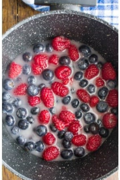Berries in a pan to be cooked.