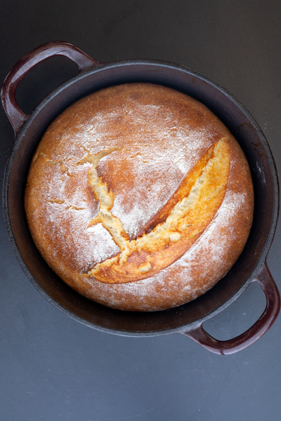 Baked bread in a dutch oven.