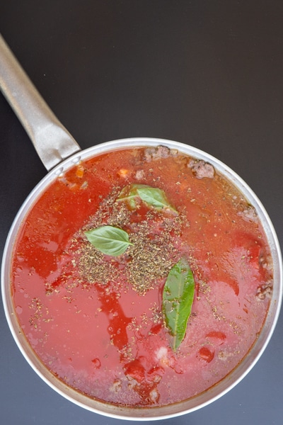 Sauce in pan before cooking and thickened.