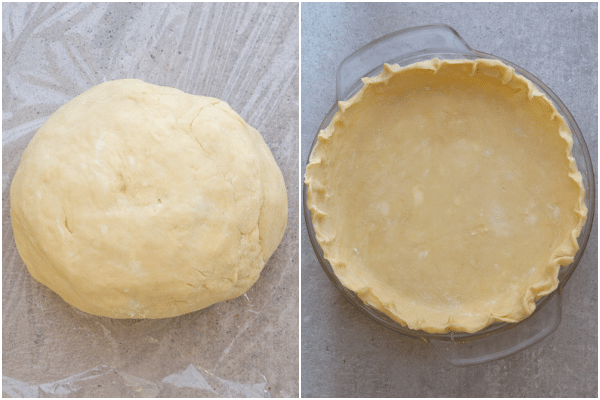 The prepared pie crust and fitted in the pie plate.