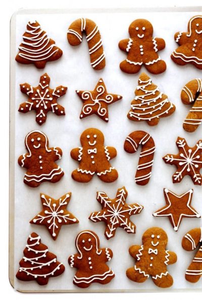 gingerbread cookies on a white board.