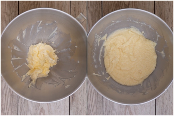 Butter creamed & wet ingredients beaten in.