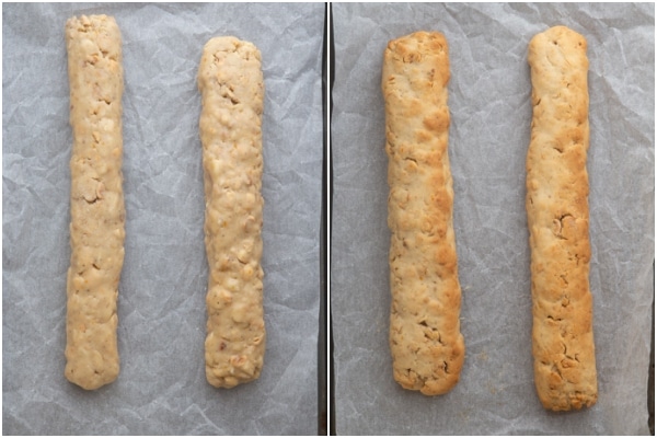 The dough on the cookie sheet before and after baking.
