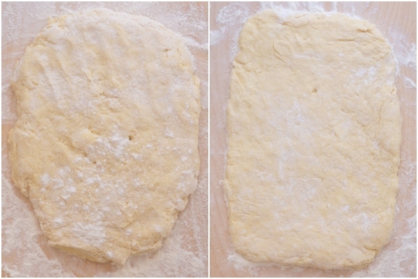 Forming a dough and rolling into a rectangle.