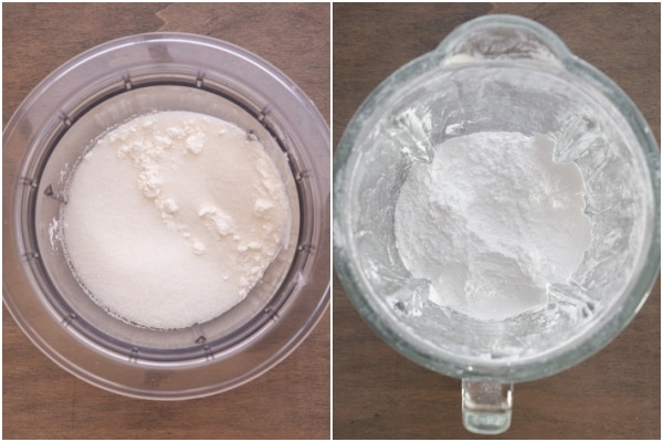 Granulated sugar & corn starch before and after powdered.
