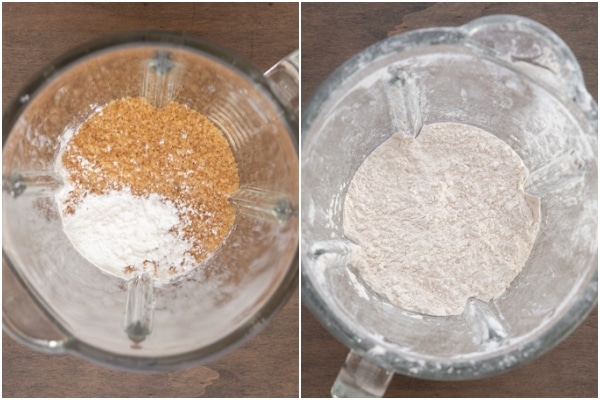 Demerara sugar and cornstarch before and after powdered.