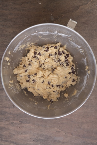 The dough is formed in the mixing bowl.