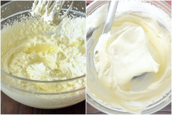 Whipping the cream in a bowl & adding the yogurt.