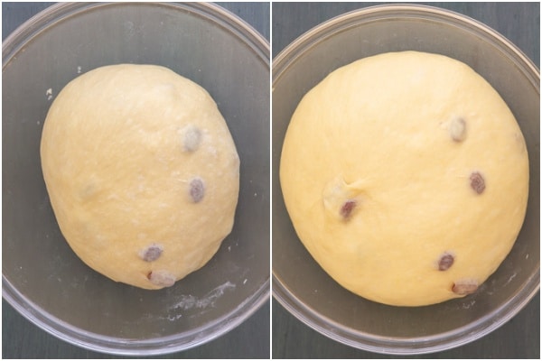The dough before and after the 2nd rise.