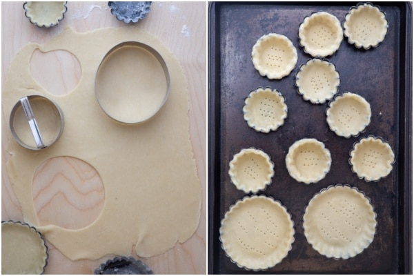 The dough rolled and place in tart pans and pricked with a fork.