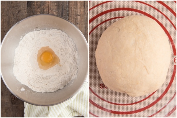 Making the bread dough and formed into a ball.