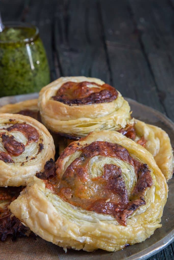 Puff pastry pinwheels on a plate.