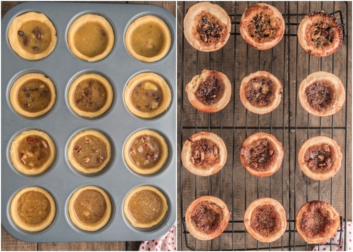 The tarts before and after baking.