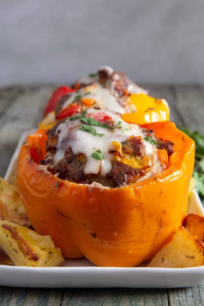 Stuffed peppers on a plate.