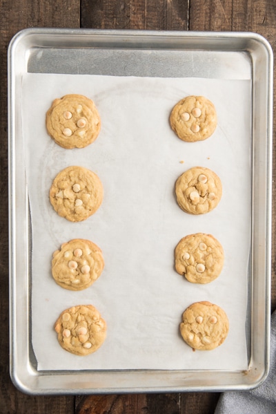 Cookies baked on cookie sheet.