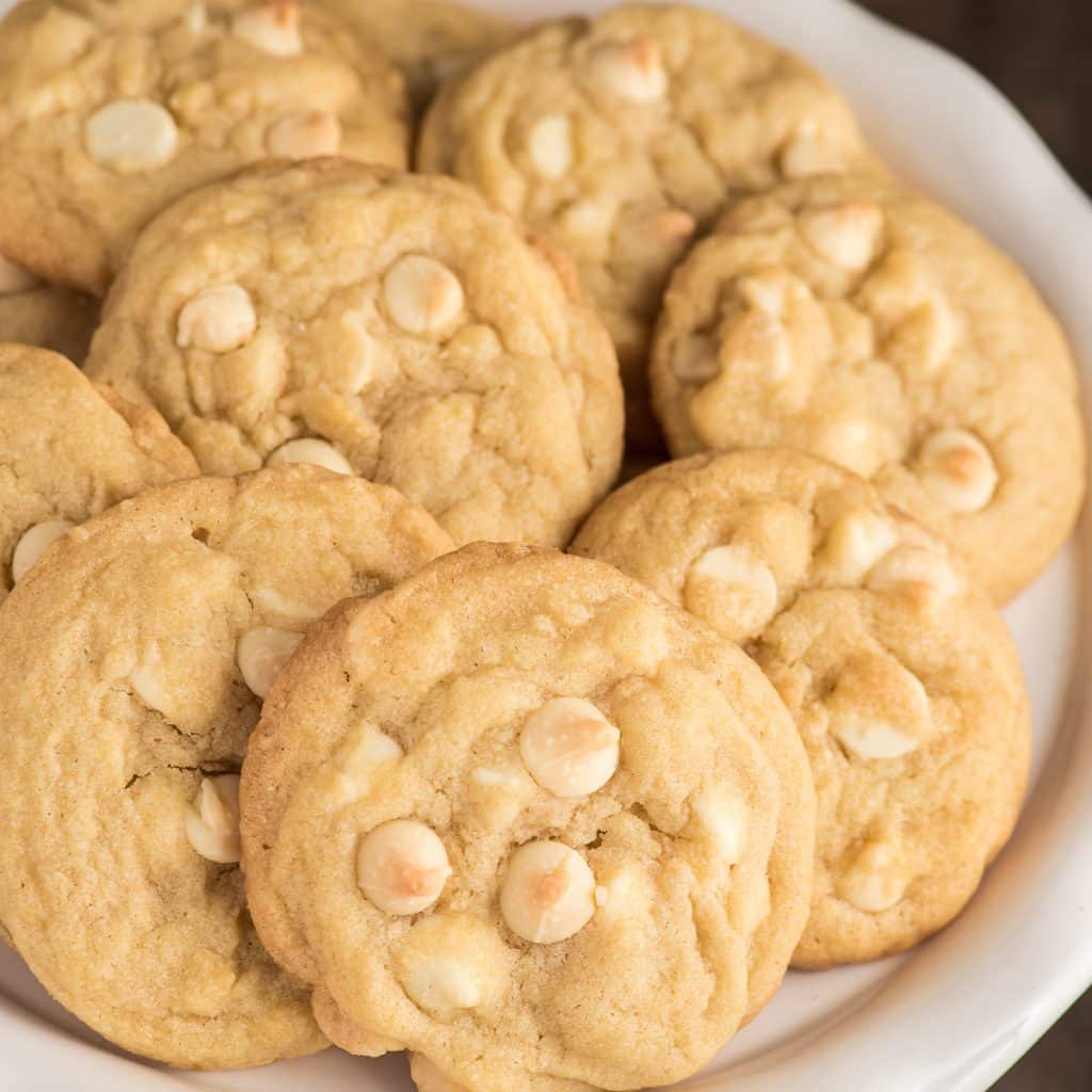 Cookies on a white plate.