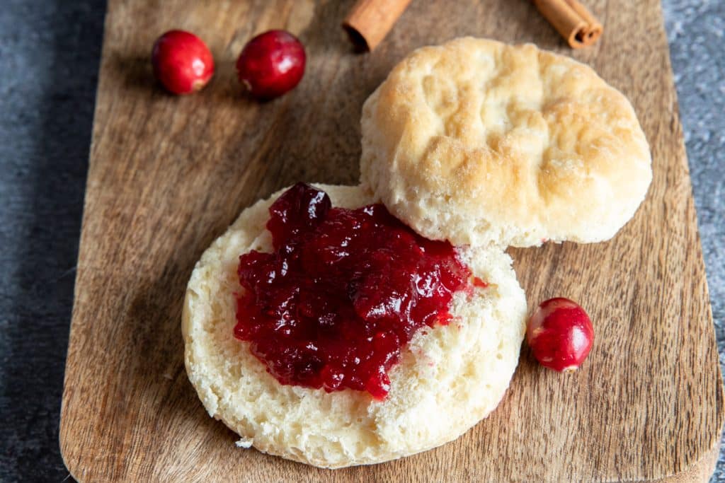 Jam on a biscuit.