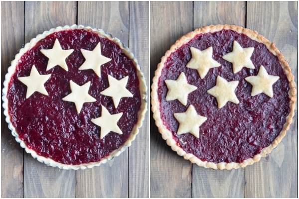 The pie before and after baking.