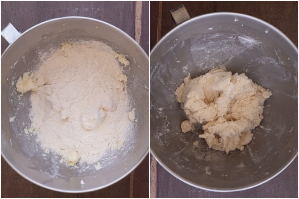 Flour mixed in to form a dough.