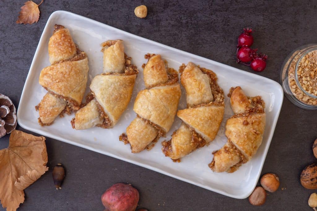 Rugelach on a white dish.