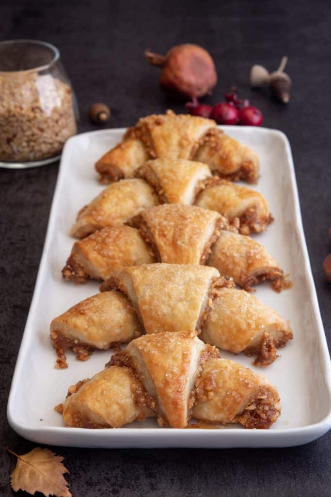 Rugelach on a white dish.