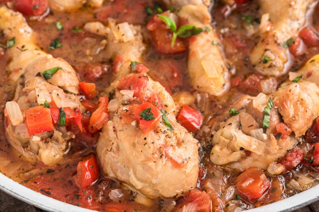 Chicken cooked in the pan.