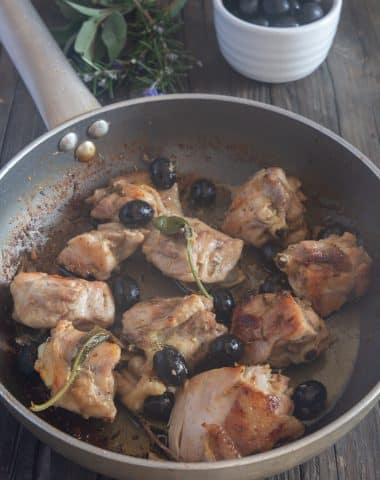 Chicken in a black pan.