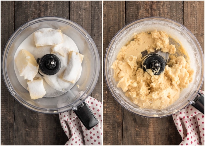 Making the cookie dough in the food processor.