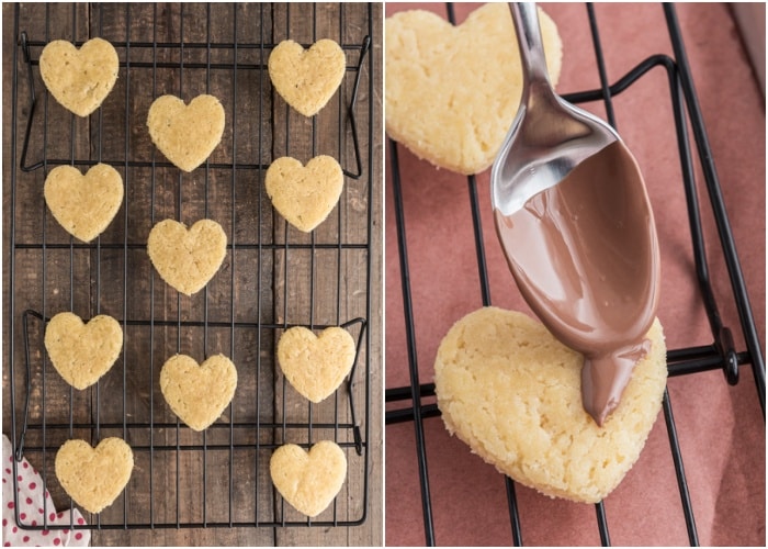 The cookies baked on a wire rack and topping with melted chocolate.