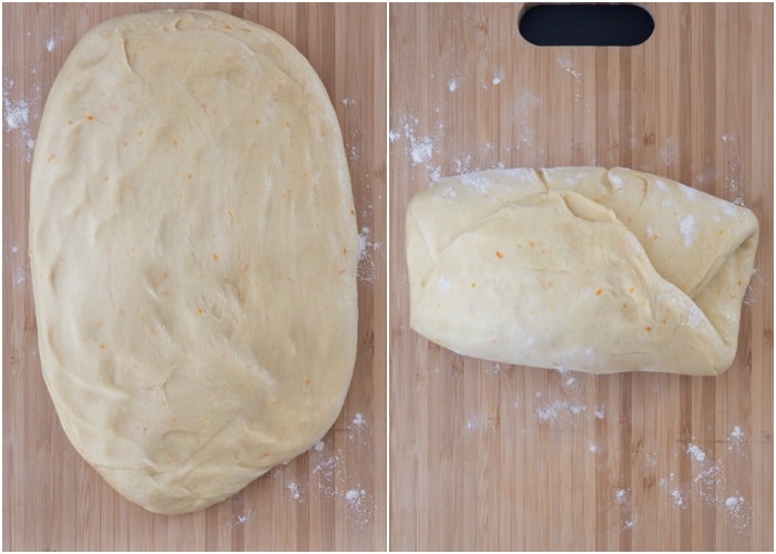 The dough flattened and folded.