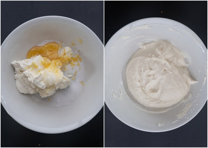 The cream mixture mixed in a white bowl.