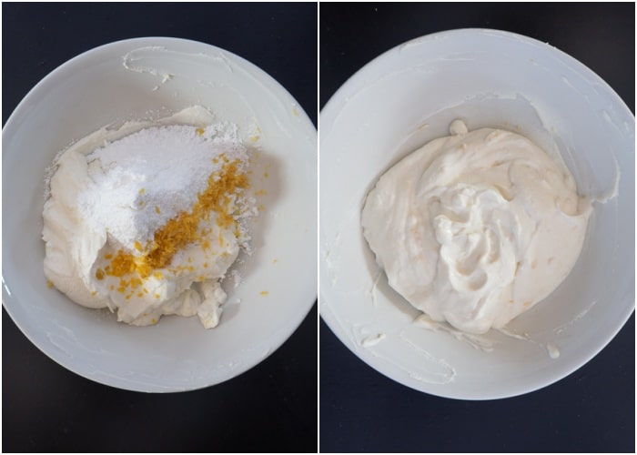 Mixing the ricotta, sugar and zest in a bowl.