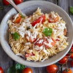 Pasta in a white bowl.