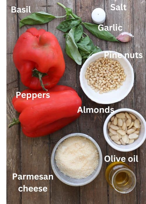 Ingredients for red pepper pesto.