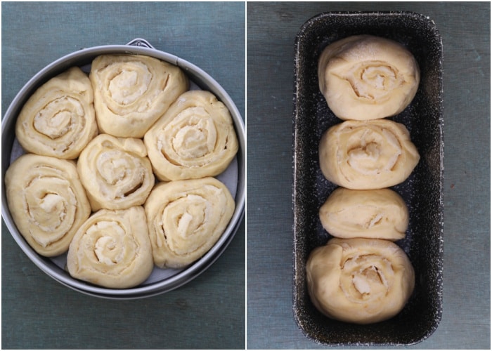 Buns in the pan after rising.
