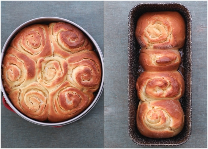 The rose cake baked and in the loaf pan.