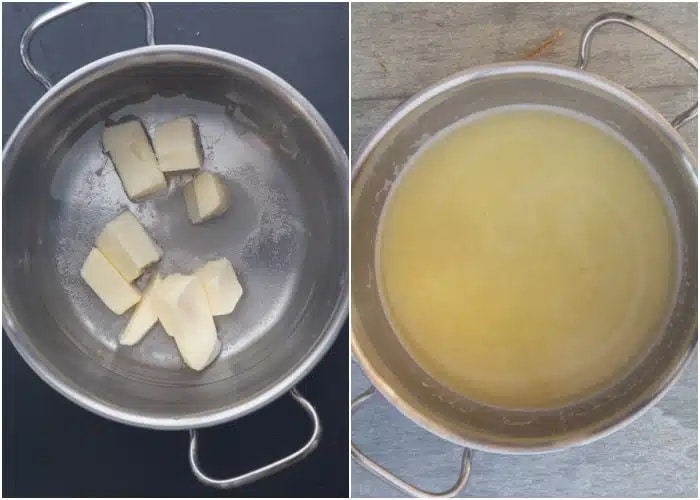 The butter and water in the pan.