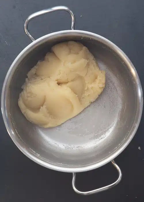 Choux dough in the pot.