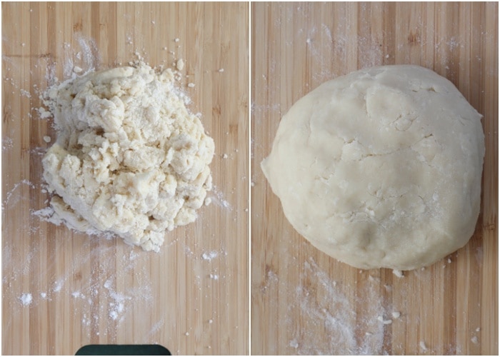 The dough before and after formed into a ball.