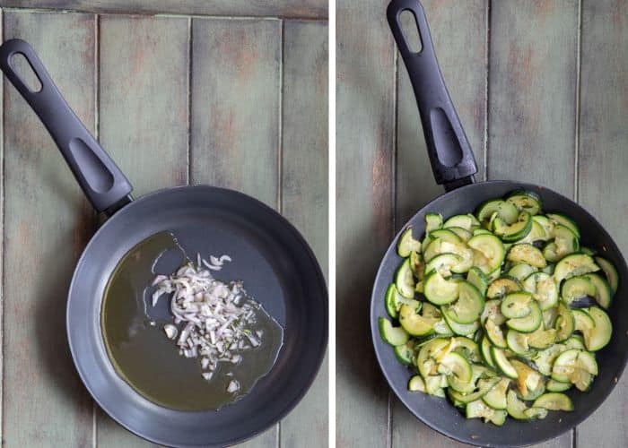 Cooking the zucchini in the pan.