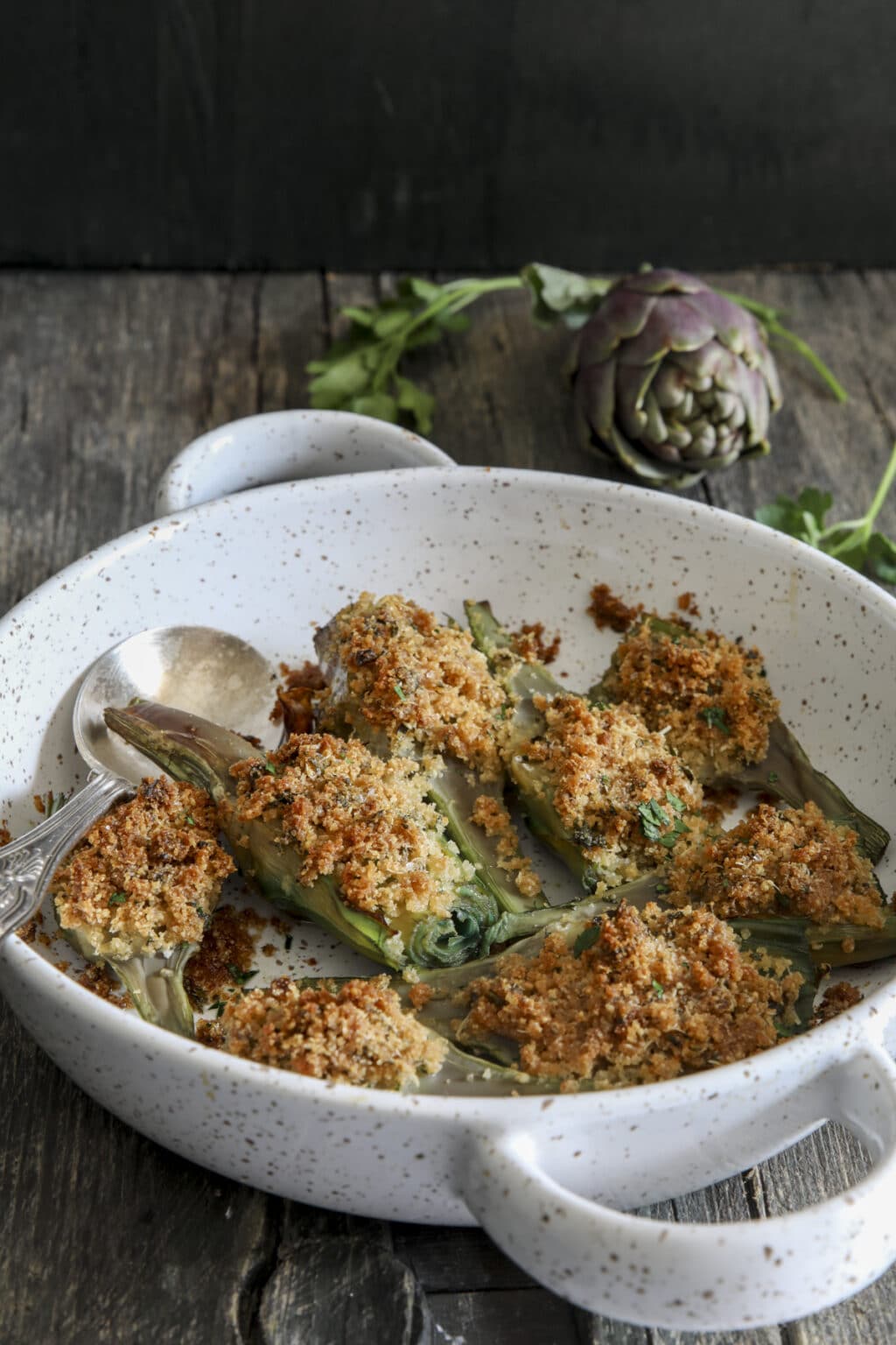 Easy Stuffed Baked Artichokes Recipe - An Italian in my Kitchen