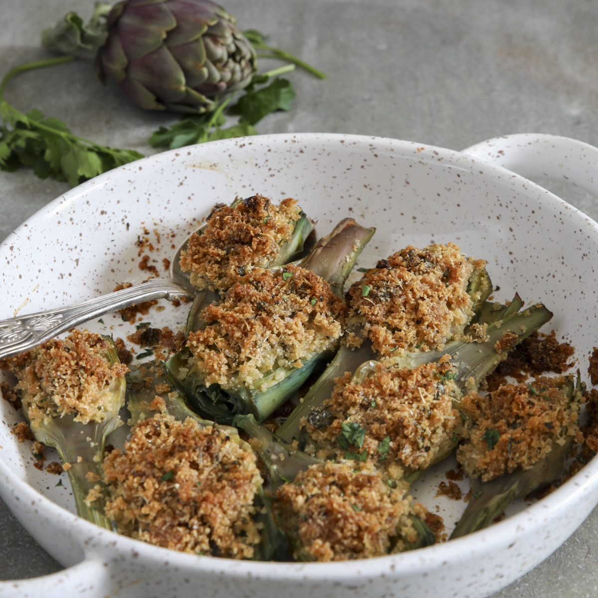 Easy Stuffed Baked Artichokes Recipe - An Italian in my Kitchen