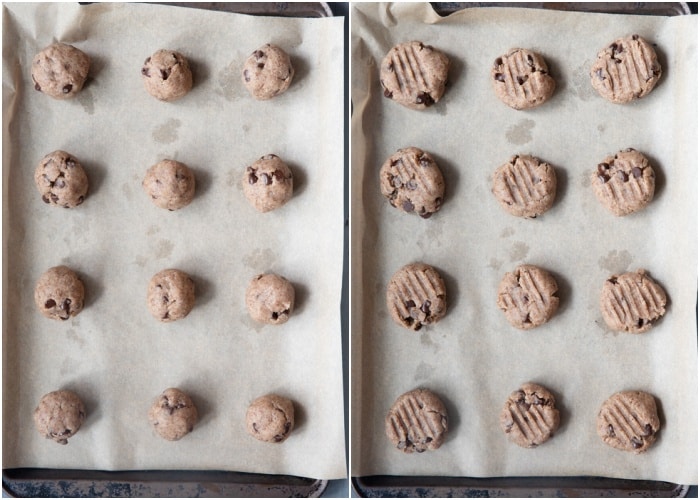 The cookies on the prepared baking sheet before baking.