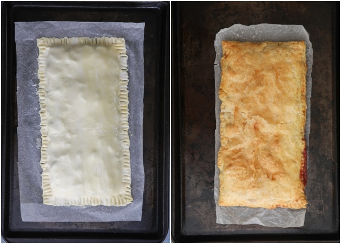 The strudel before and after baked.