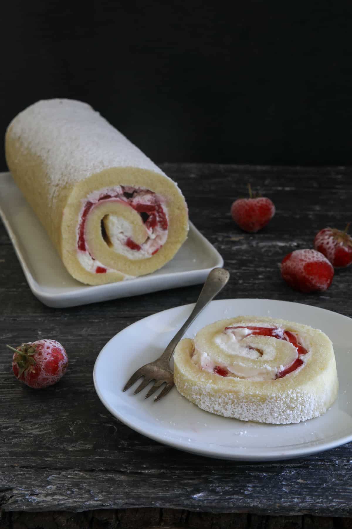 Cheesecake Strawberry Roll Cake