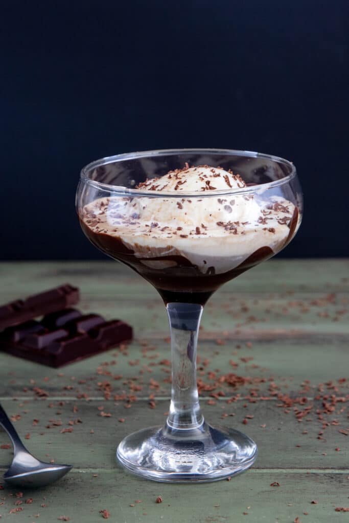 Affogato in a martini glass.