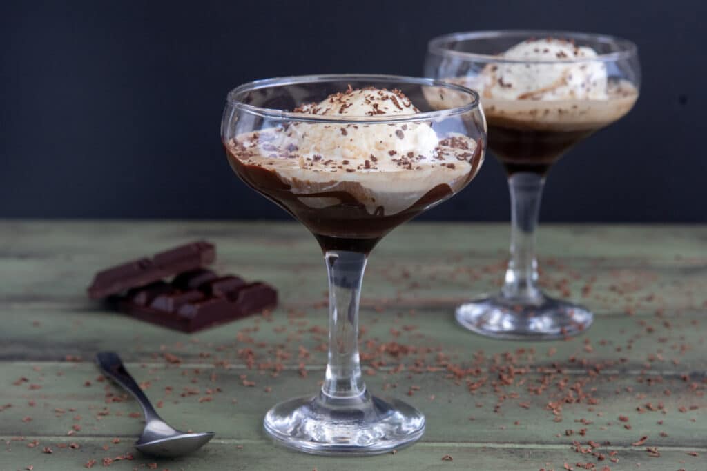 The coffee dessert in two glasses.