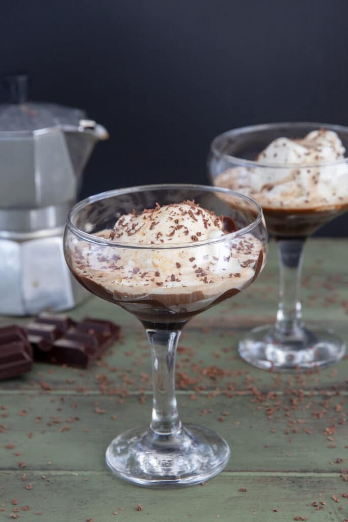 The coffee dessert in two glasses.